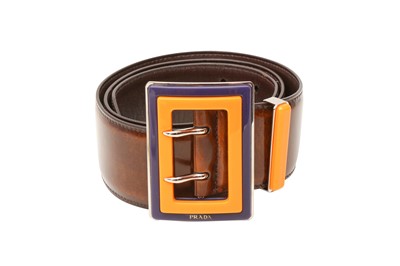 Lot 209 - Prada Brown Resin Buckle Belt - Size 80