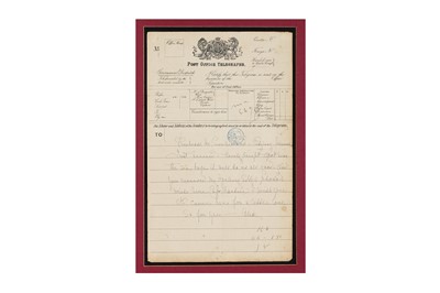 Lot 9 - TELEGRAM FORM FILLED IN BY ALEXANDRA, PRINCESS OF WALES