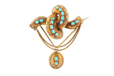 Lot 42 - A TURQUOISE LOCKET BROOCH