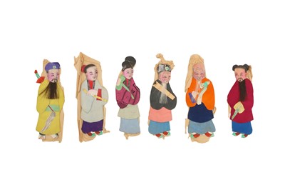 Lot 218 - A SET OF SIX CHINESE PAPER AND FABRIC FIGURES, EARLY 20TH CENTURY