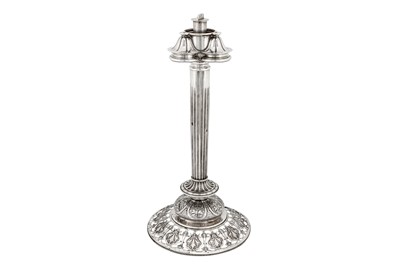 Lot 351 - A Victorian sterling silver bouillotte lamp base, London 1866 by John Mortimer and John Samuel Hunt
