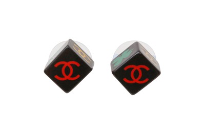 Lot 563 - Chanel Black Dice CC Pierced Earrings