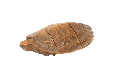 Lot 293 - A JAPANESE WOOD THREE-CASE 'TORTOISE' INRŌ