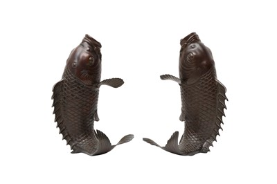 Lot 268 - A PAIR OF JAPANESE BRONZE 'LEAPING CARP' VASES