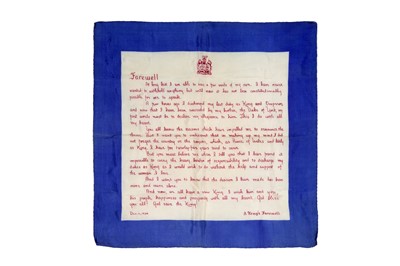 Lot 42 - ABDICATION SPEECH BY KING EDWARD VIII ON SILK SCARF