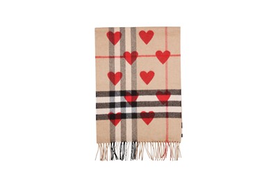 Lot 270 - Burberry Beige Cashmere Nova Check Heart Scarf