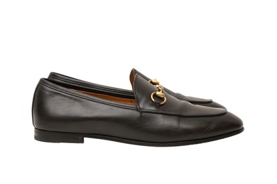 Lot 416 - Gucci Black Jordaan Horsebit Loafer - Size 38