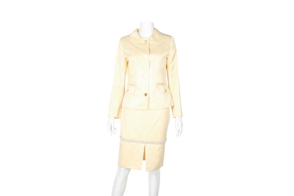 Lot 9 - Dolce & Gabbana Buttermilk Embellished Skirt Suit - Size 40