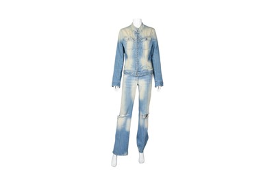 Lot 145 - Dolce & Gabbana Blue Denim Embellished Trouser Suit - Size 44