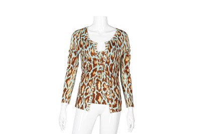 Lot 212 - Christian Dior Blue Leopard Wool Knit Twinset - Size 36