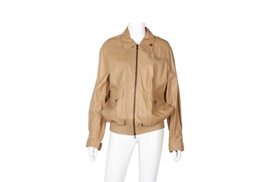 Lot 291 - Prada Beige Leather Bomber Jacket - Size XS