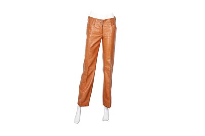 Lot 141 - Dolce & Gabbana Tan Leather Logo Trouser - Size 44