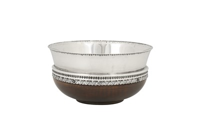 Lot 291 - A George V sterling silver oak mazer bowl, Sheffield 1933 by Thomas Bradbury and Sons
