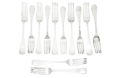 Lot 224 - A set of twelve George III Scottish sterling silver tableforks, Edinburgh 1814 probably by Matthew Craw