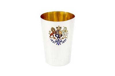 Lot 262 - A Victorian sterling silver and enamel Royal commemorative beaker, London 1897 by Lion Alfred Crichton