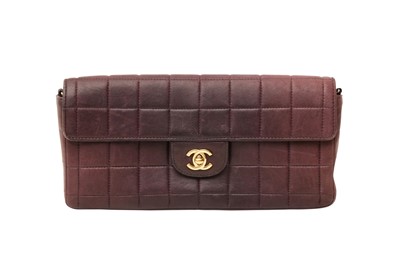 Lot 89 - Chanel Plum Chocolate Bar East West Flap Bag