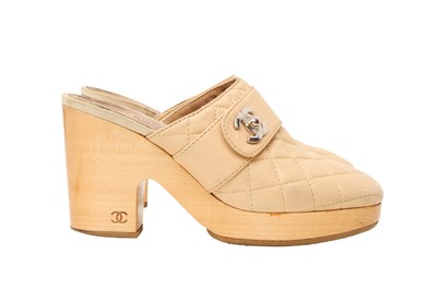 Lot 272 - Chanel Beige Turnlock Wooden Clog - Size 37.5