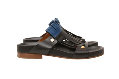 Lot 515 - Chloe Black Fringe Erika Kiltie Flat Sandal - Size 40