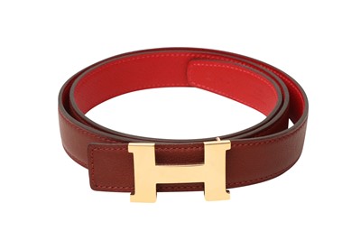 Lot 86 - Hermes Burgundy Swift Mini Constance Belt - Size 80