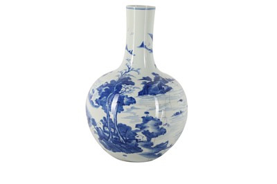 Lot 193 - A CHINESE BLUE AND WHITE 'LANDSCAPE' GLOBULAR VASE, 20TH CENTURY