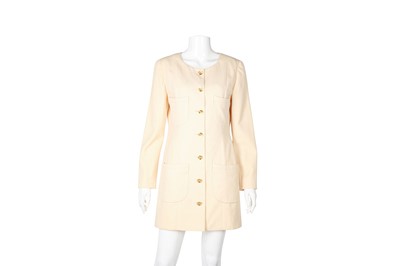Lot 342 - Chanel Cream Wool Collarless Coat Dress - Size 36