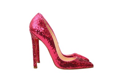Lot 56 - Christian Louboutin Fuchsia Pigalle Pailet Heeled Pump - Size 37.5
