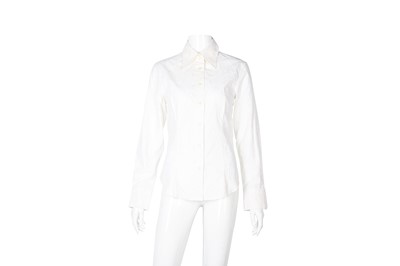 Lot 492 - Etro White Poplin Embroidered Shirt - Size 42