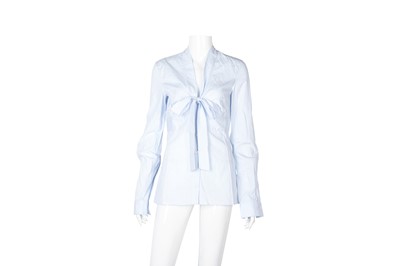 Lot 130 - Dolce & Gabbana Blue Poplin Tie Front Blouse - Size 40