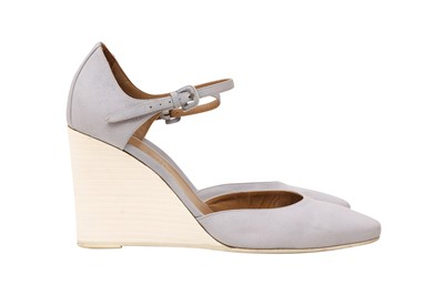 Lot 244 - Hermes Pale Grey D'orsay Wedge Pump - Size 38.5