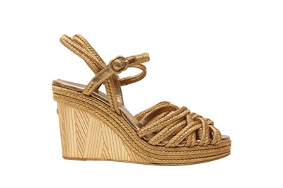Lot 62 - Chanel Gold Espadrille Wedge Sandal - Size 38.5