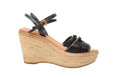 Lot 175 - Prada Navy Logo Espadrille Wedge Sandal - Size 37.5