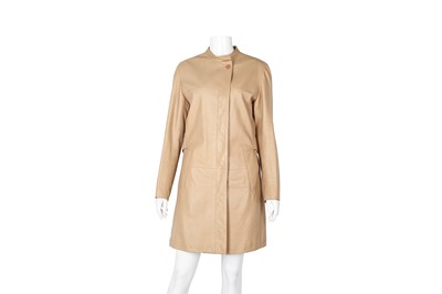 Lot 276 - Loewe Beige Leather Mandarin Collar Coat - Size 40