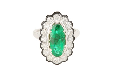 Lot 145 - AN EMERALD, DIAMOND AND ENAMEL RING