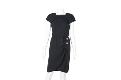 Lot 431 - Valentino Black Wool Crepe Drape Dress - Size 8