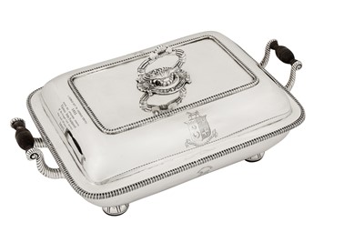 Lot 82 - A pair of early 19th century Indian colonial silver entrée dishes upon warming stands, Calcutta dated 1813 by Hamilton and Co