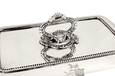 Lot 82 - A pair of early 19th century Indian colonial silver entrée dishes upon warming stands, Calcutta dated 1813 by Hamilton and Co
