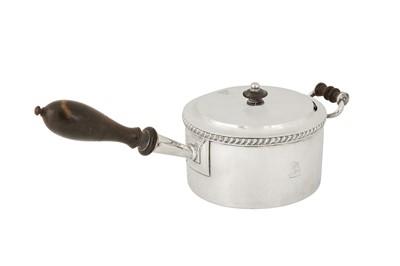 Lot 83 - An early 19th century Indian colonial silver curry pan with egg coddler, Calcutta circa 1830 by Twentyman and Co (active 1818-20, then 1824-53)