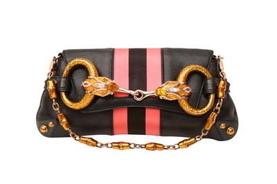 Lot 450 - λ Gucci Black Jewelled Snake Horsebit Flap Bag