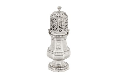 Lot 208 - A large Louis XV early 18th century French silver sugar caster, Paris 1727-28 by Jacques Filassier (reg. 23rd Aug 1718)