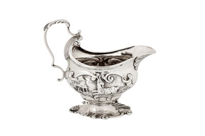 Lot 456 - A George II sterling silver cream jug, London 1749 by Henry Hayens (reg. 13th Oct 1749)