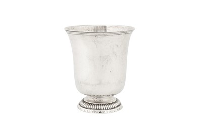 Lot 206 - Hospice des Incurables - A Louis XV mid-18th century French provincial silver beaker, Orléans 1764 by Martin Lumiere (1729-1773, reg. 1749)
