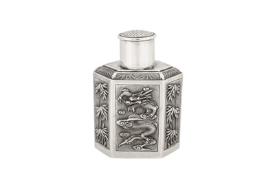 Lot 154 - An early 20th century Chinese unmarked silver tea caddy, Shanghai circa 1920