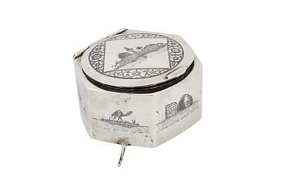 Lot 176 - A mid-20th century Iraqi silver and niello dressing table box, Omara or Basra circa 1950