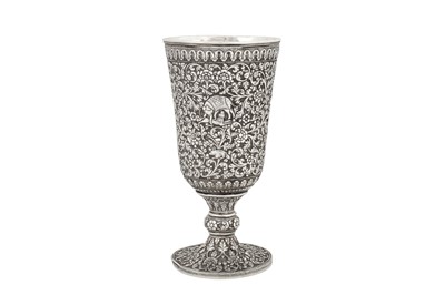 Lot 115 - A late 19th century Anglo - Indian unmarked silver goblet, Cutch circa 1890