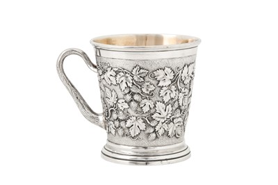 Lot 331 - A Victorian sterling silver ‘fruiting vine’ mug, London 1887 by Robert Roskell, Alan Roskell and John Mortimer Hunt