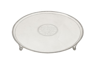 Lot 445 - Lincoln Cathedral interest – A George III sterling silver salver, London 1784 by John Crouch I and Thomas Hannam