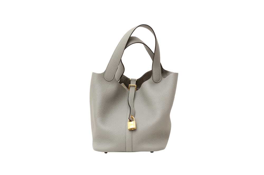 Lot 108 - Hermes Gris Mouette Clemence Picotin Lock 22