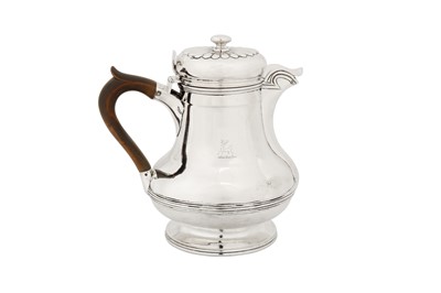 Lot 386 - A George IV sterling silver hot water jug, London 1825 by Richard Atkins and William Somersall overstruck by Edward Edwards II