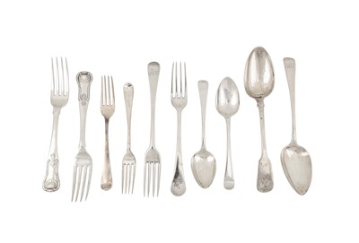 Lot 218 - A mixed group of George III and later sterling silver flatware