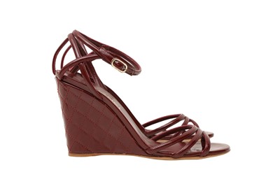 Lot 85 - Chanel Burgundy CC Quilted Wedge Sandal - Size 38.5
